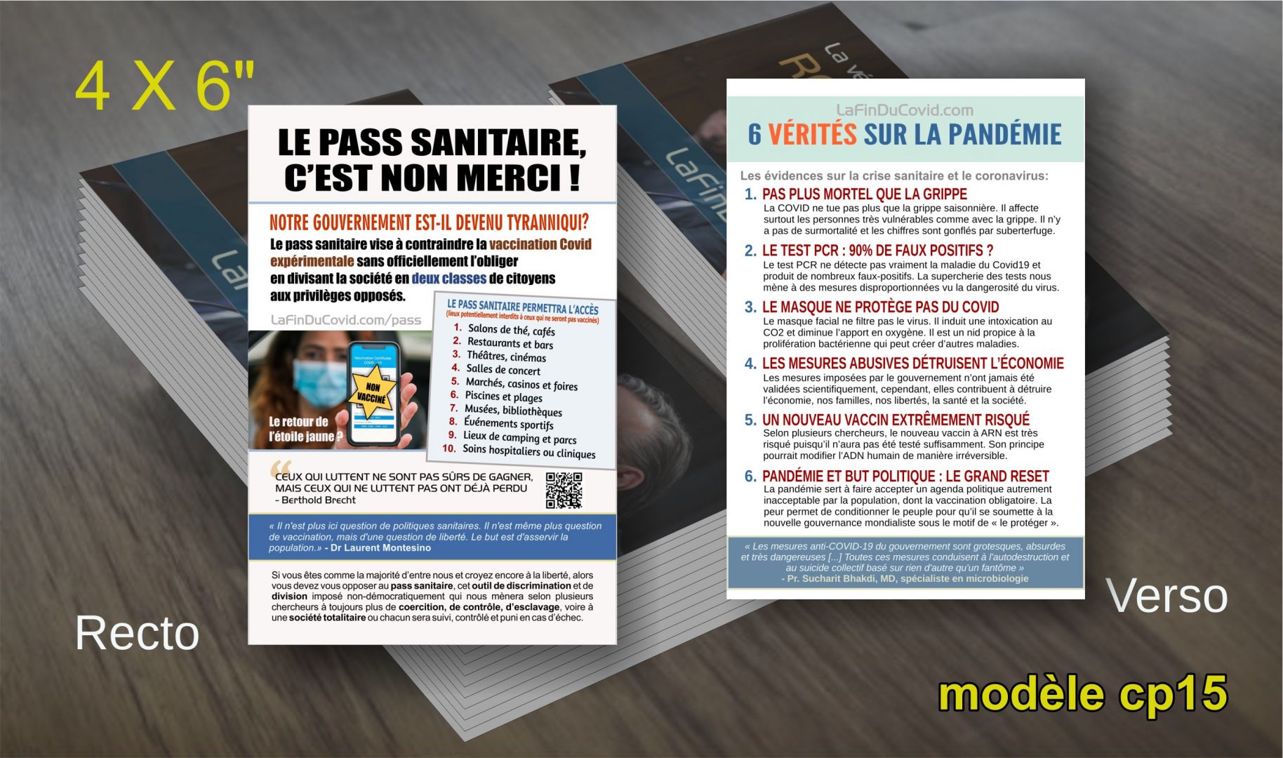 Cartes Postales (4x6) - (Pass sanitaire non merci - 6 vérités pandémie)